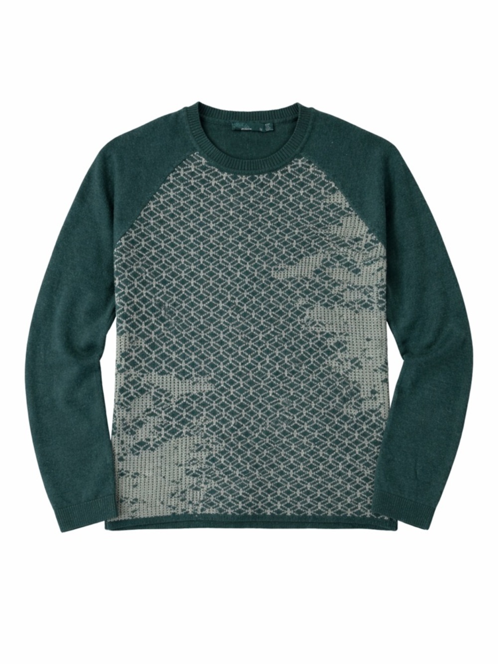 Prana Knit Sweater Size Medium Green Geometric Pattern Crewneck Wool Blend Feel